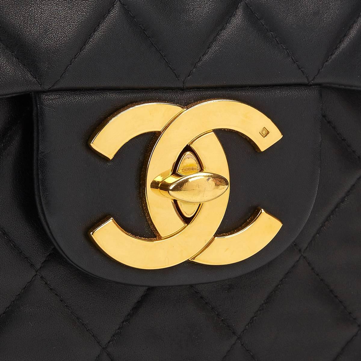 1990s Chanel Black Quilted Lambskin Vintage Maxi Jumbo XL Flap Bag 5