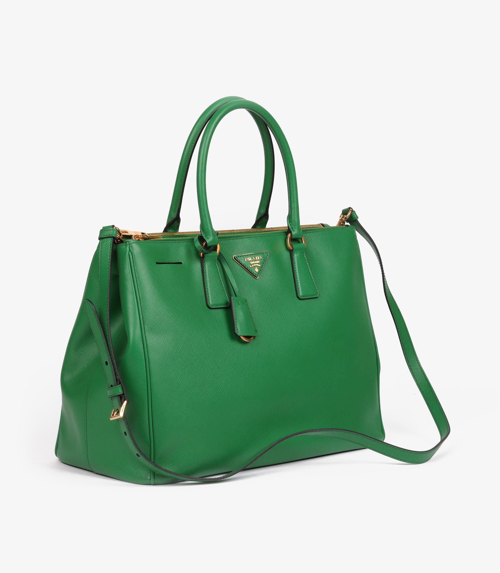 Gris Prada Verde Saffiano Lux Leather Large Galleria Tote en vente