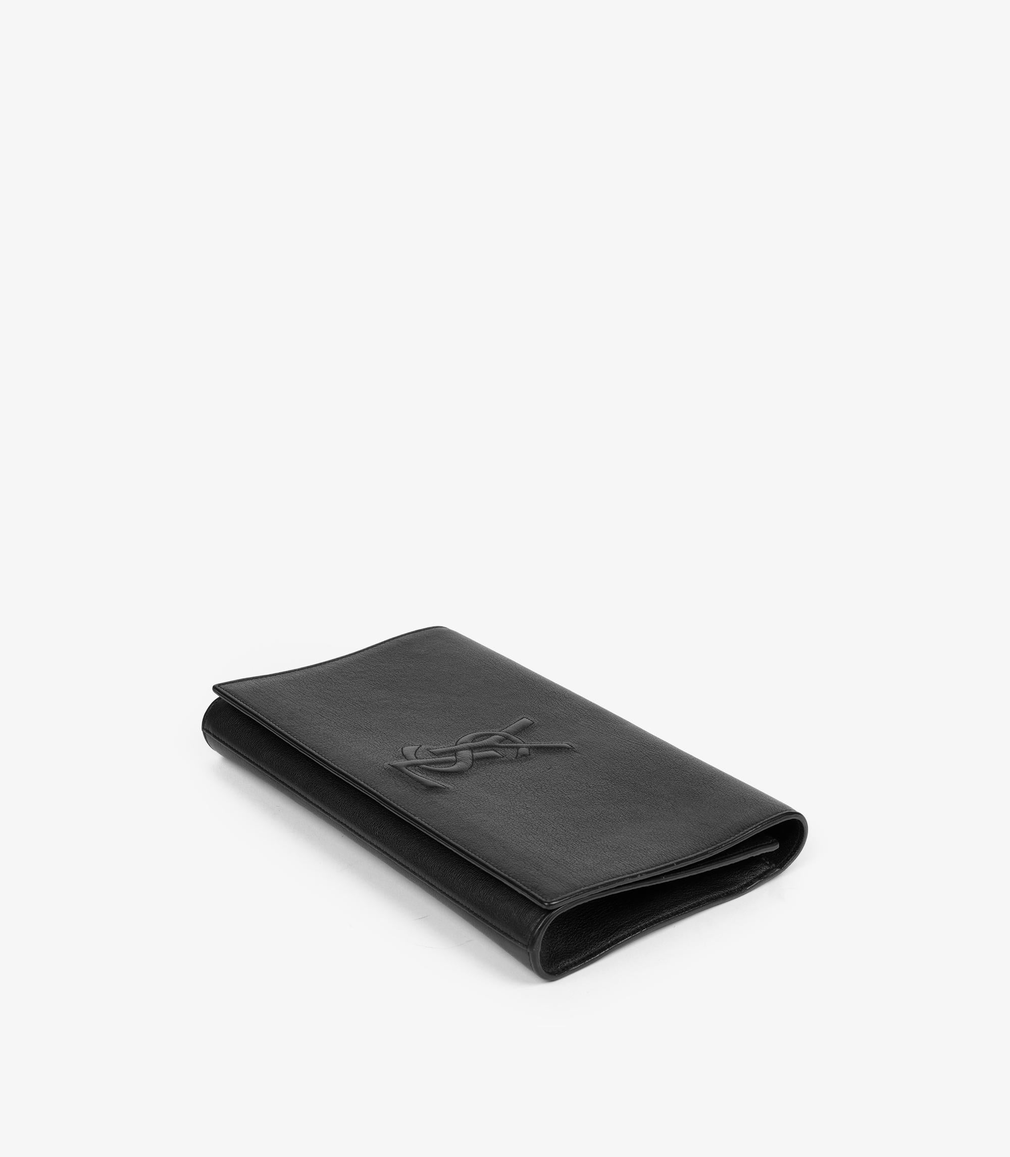 Saint Laurent  Große Belle de Jour Clutch aus schwarzem Kalbsleder (Schwarz) im Angebot