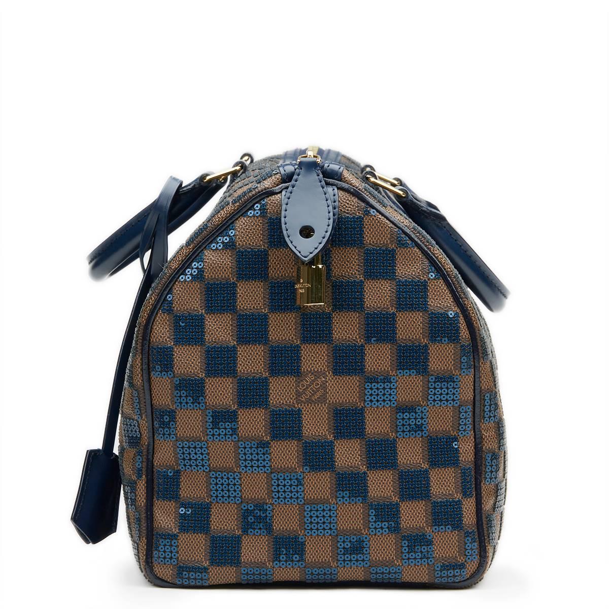 Black 2010s Louis Vuitton Brown Damier Paillettes Navy Sequin Speedy 30