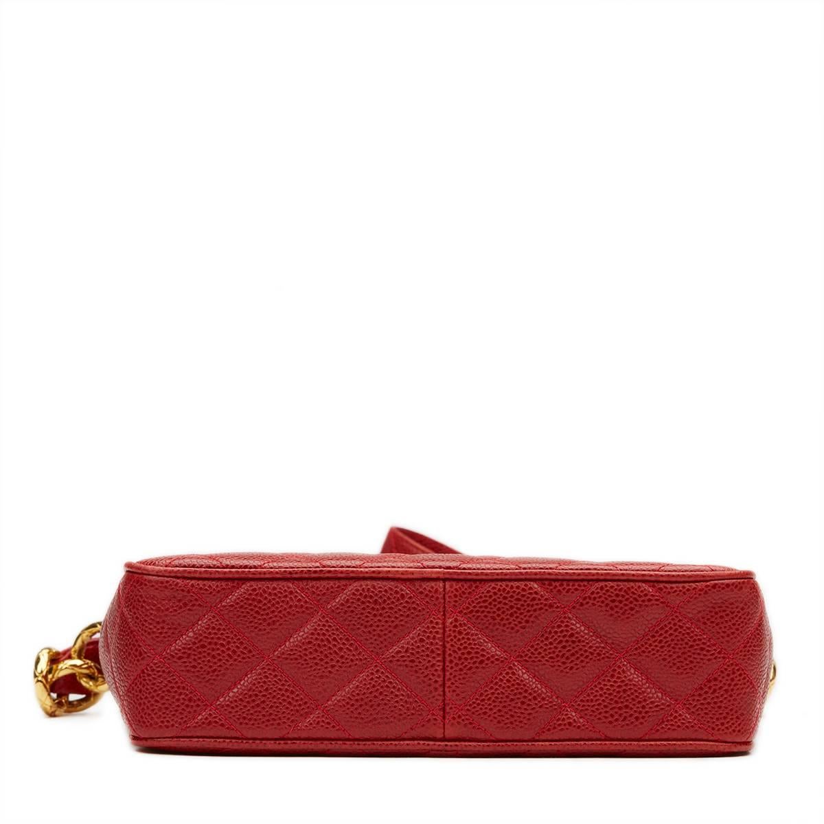 1990s Chanel Red Quilted Caviar Leather Vintage Timeless Shoulder Bag 5