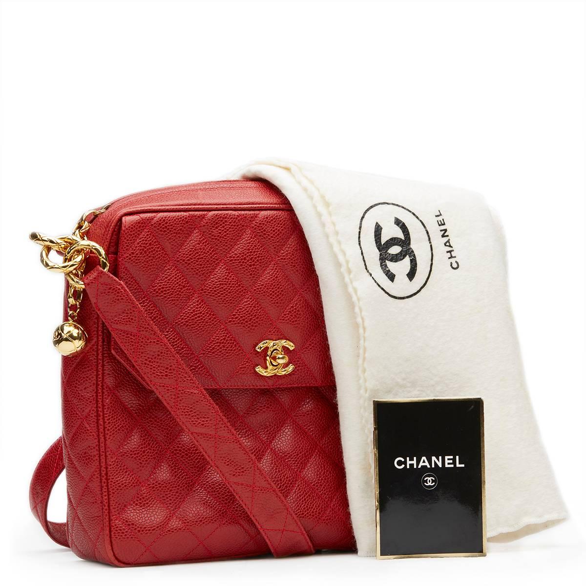 1990s Chanel Red Quilted Caviar Leather Vintage Timeless Shoulder Bag 6
