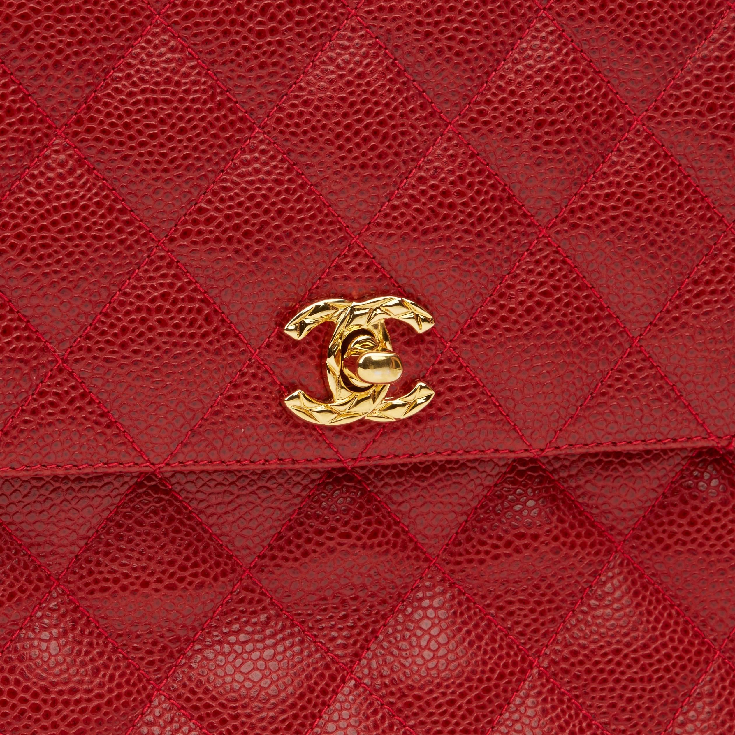 1990s Chanel Red Quilted Caviar Leather Vintage Timeless Shoulder Bag 3