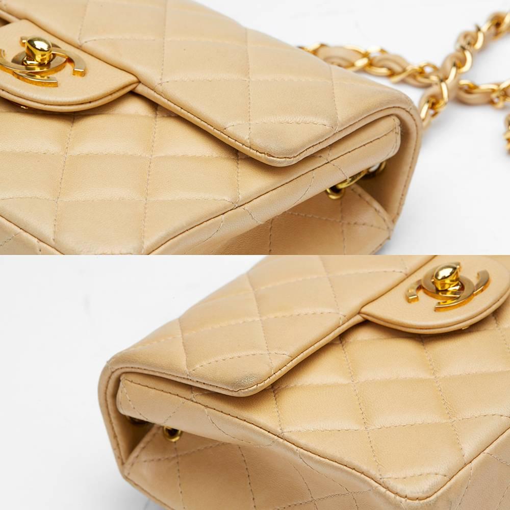 1990s Chanel Beige Quilted Lambskin Vintage Mini Flap Bag 2