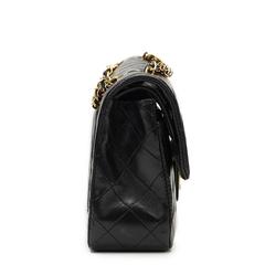 1990s Chanel Black Quilted Lambskin Vintage Small Classic Double Flap Bag