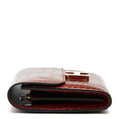 2014 Hermes Rouge H Glänzendes Alligator Constance Langes Portemonnaie