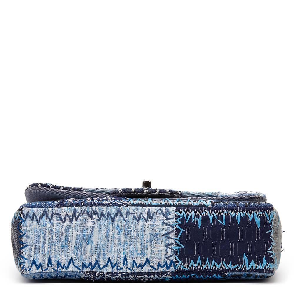 2015 Chanel Blau Denim Patchwork Klappe Tasche Damen