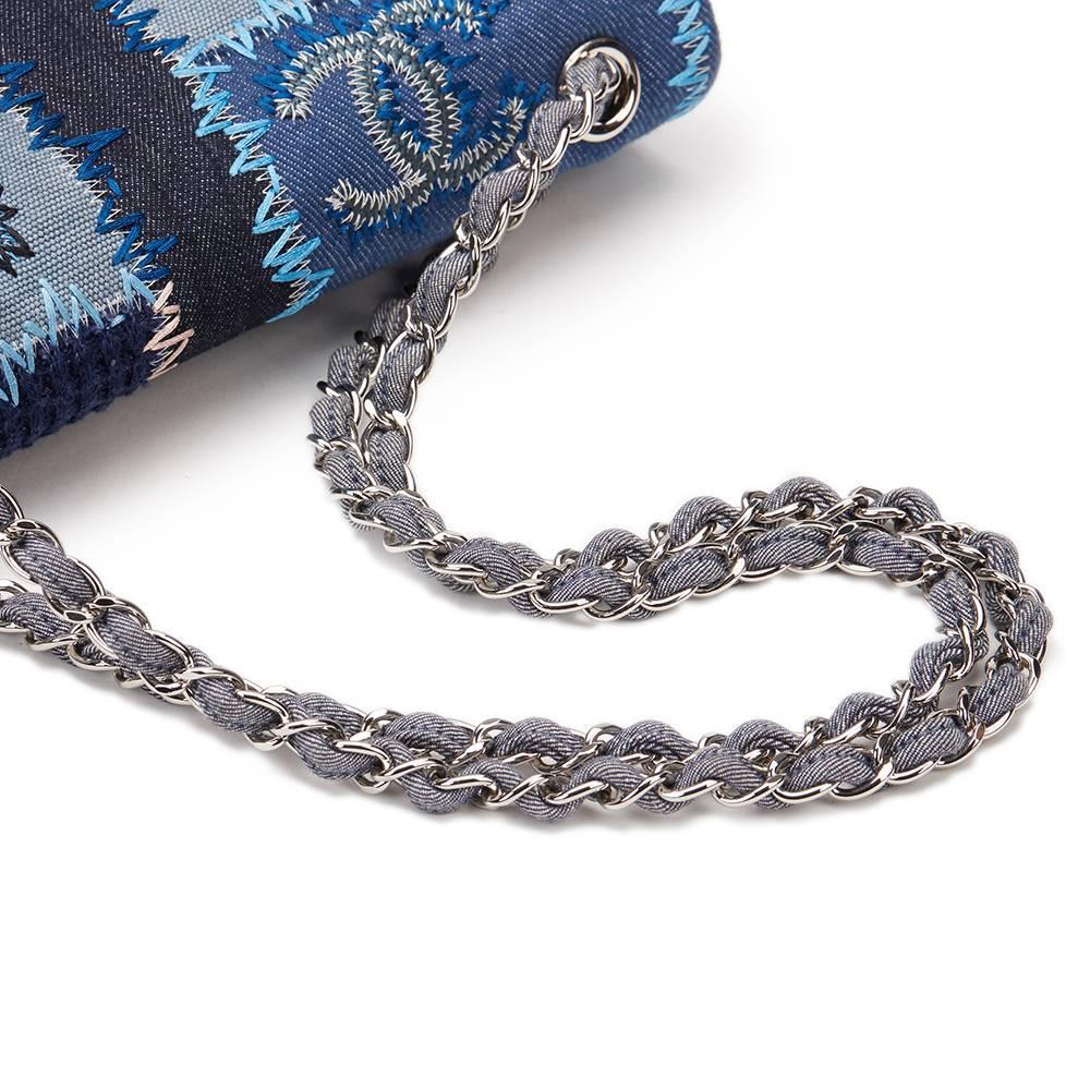 2015 Chanel Blau Denim Patchwork Klappe Tasche 2