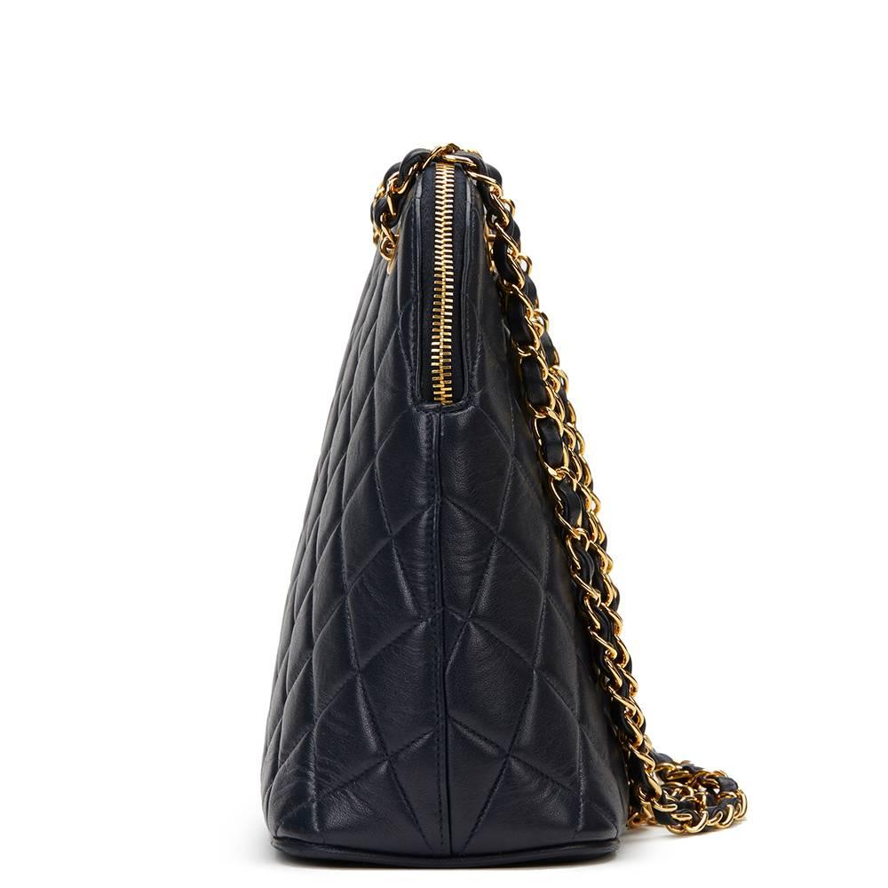Black 1990s Chanel Navy Quilted Lambskin Vintage Timeless Shoulder Bag