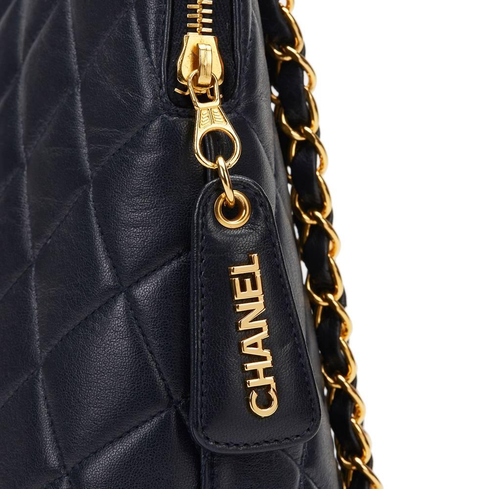 1990s Chanel Navy Quilted Lambskin Vintage Timeless Shoulder Bag 2