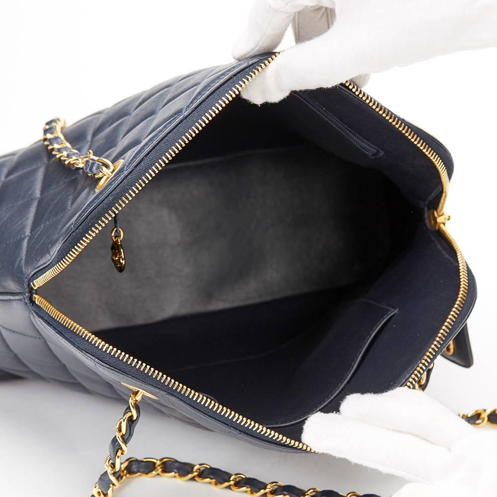 1990s Chanel Navy Quilted Lambskin Vintage Timeless Shoulder Bag 4