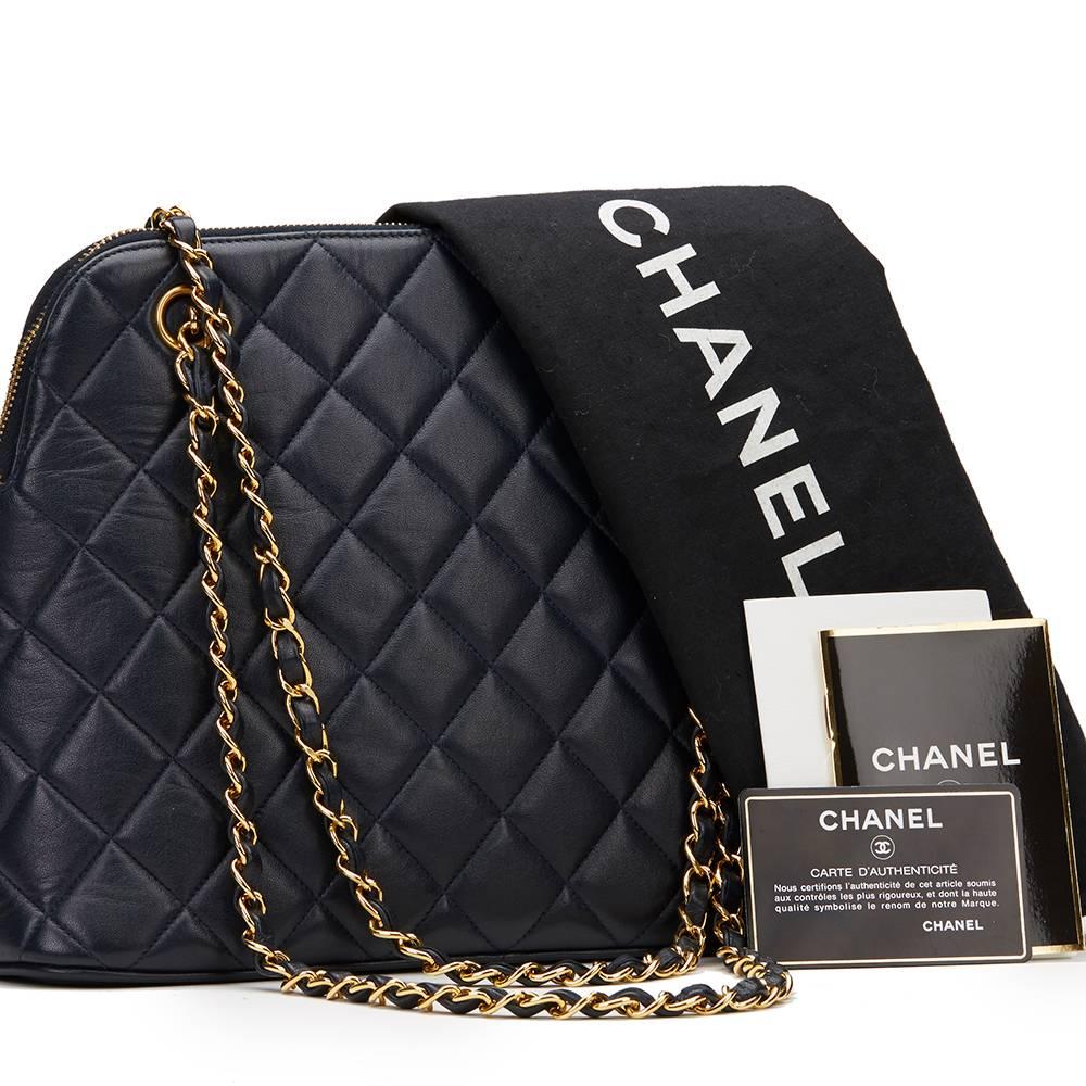 1990s Chanel Navy Quilted Lambskin Vintage Timeless Shoulder Bag 5