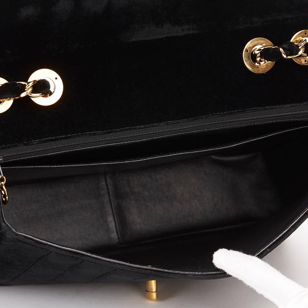 1990s Chanel Black Vertical Quilted Velvet Vintage Jumbo XL Flap Bag 2