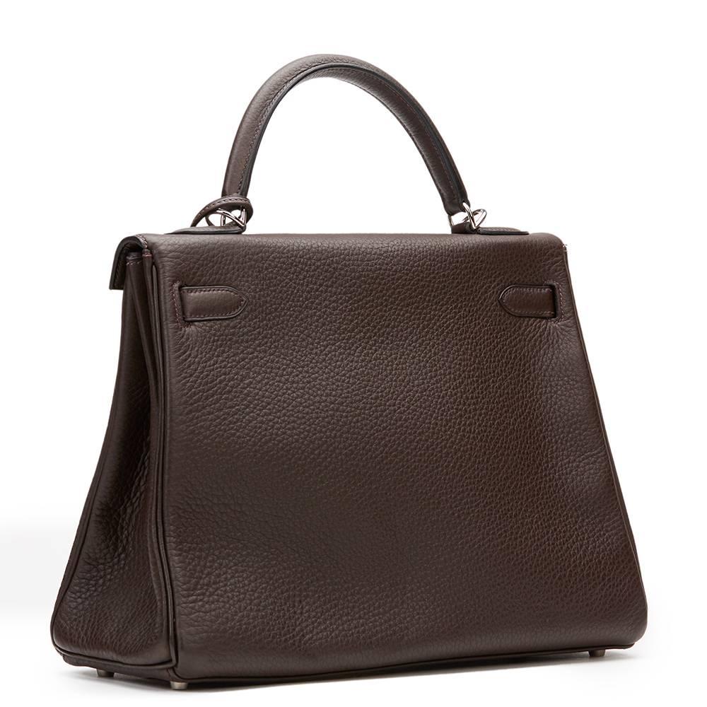 2003 Hermes Chocolate Clemence Leather Kelly Retourne 32cm 1