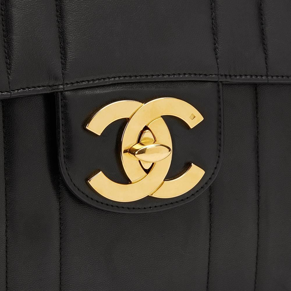 1990s Chanel Black Vertical Quilted Lambskin Vintage Jumbo XL Flap Bag 4