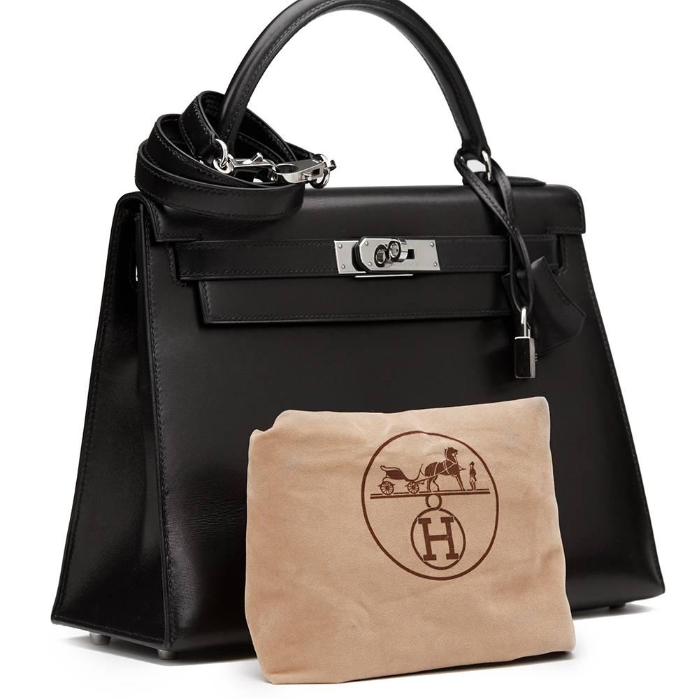 1999 Hermes Black Box Calf Leather Kelly 28cm 3