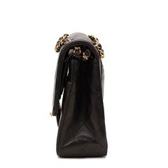 1990s Chanel Black Quilted Lambskin Vintage Medium Classic Double Flap Bag