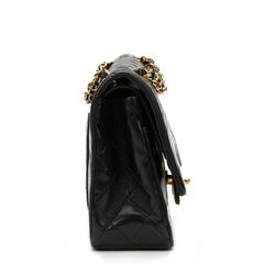 1980s Chanel Black Quilted Lambskin Vintage Medium Classic Double Flap Bag