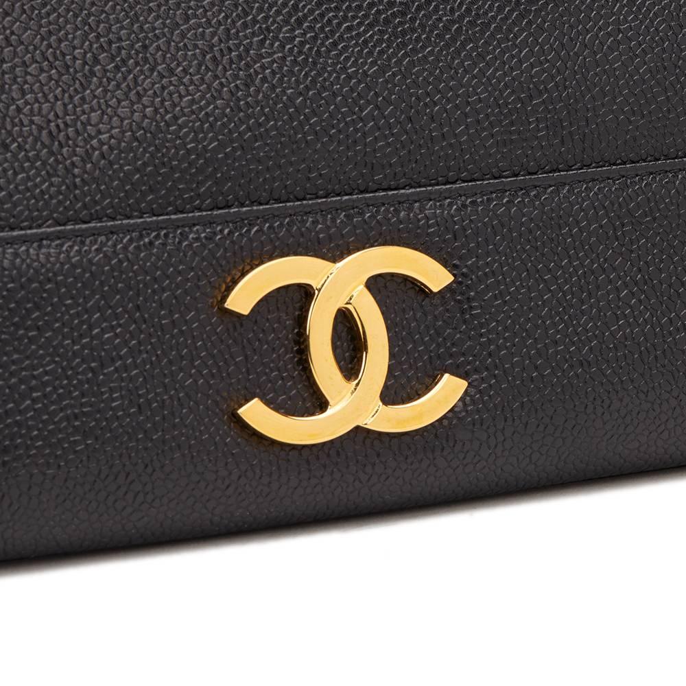 1990s Chanel Black Caviar Leather Vintage Timeless Shoulder Bag 3