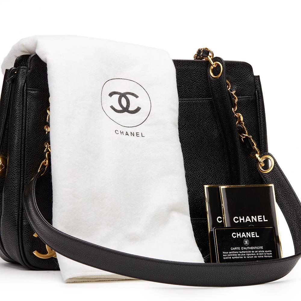1990s Chanel Black Caviar Leather Vintage Timeless Shoulder Bag 6