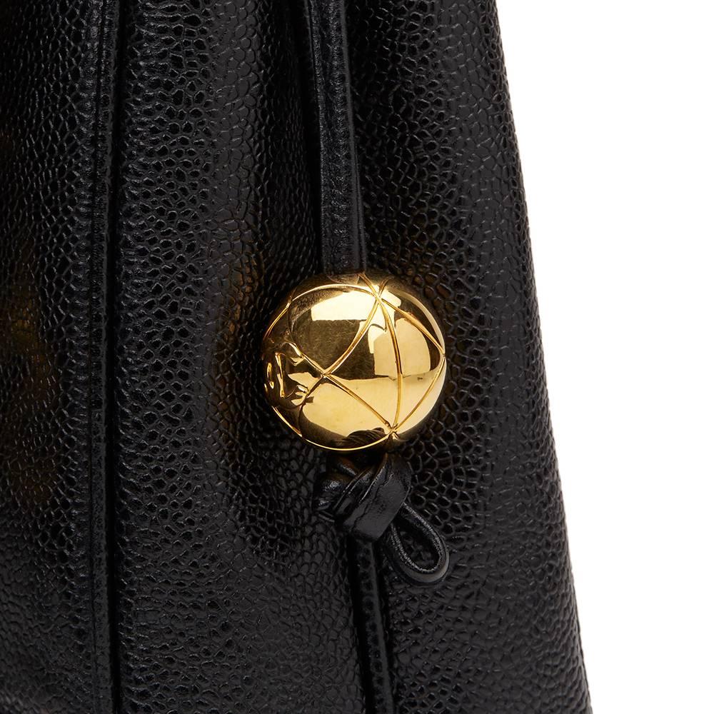 1990s Chanel Black Caviar Leather Vintage Timeless Shoulder Bag 5