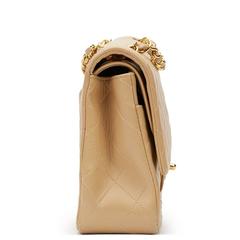 1990s Chanel Beige Quilted Lambskin Vintage Medium Classic Double Flap Bag