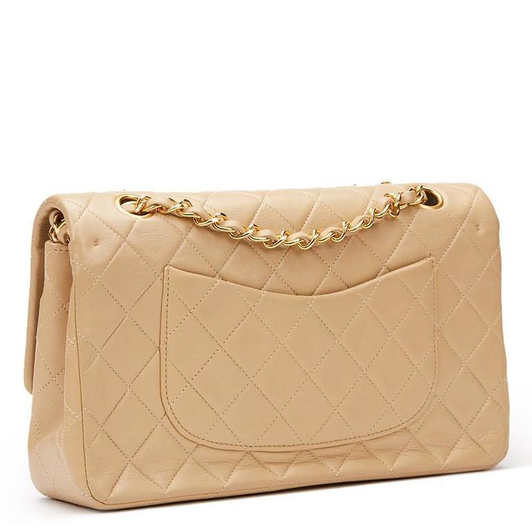 Chanel Classic shoulder Flap bag in beige quilted lambskin and gold  hardware at 1stDibs