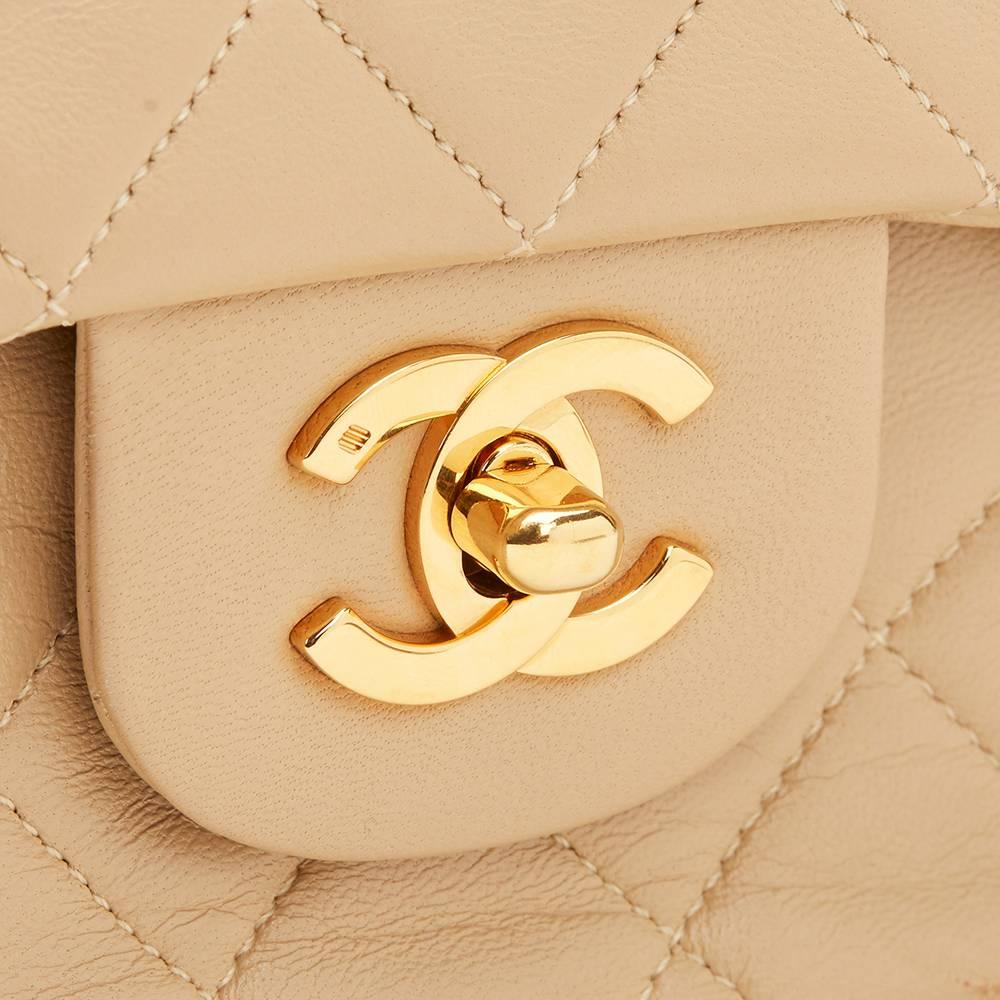 1990s Chanel Beige Quilted Lambskin Vintage Medium Classic Double Flap Bag 1