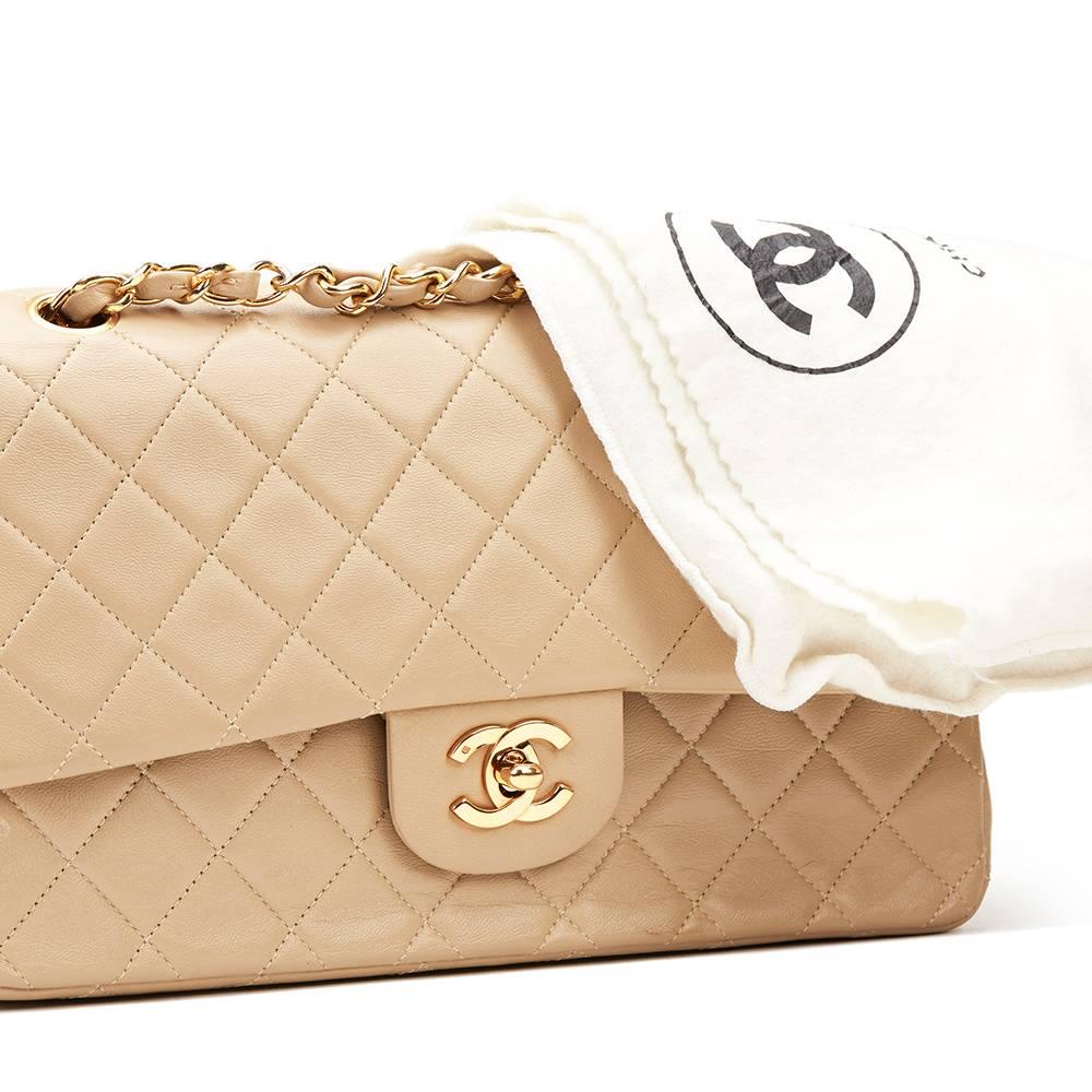 1990s Chanel Beige Quilted Lambskin Vintage Medium Classic Double Flap Bag 3