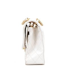 1990s Chanel White Quilted Lambskin Vintage Medium Classic Double Flap Bag