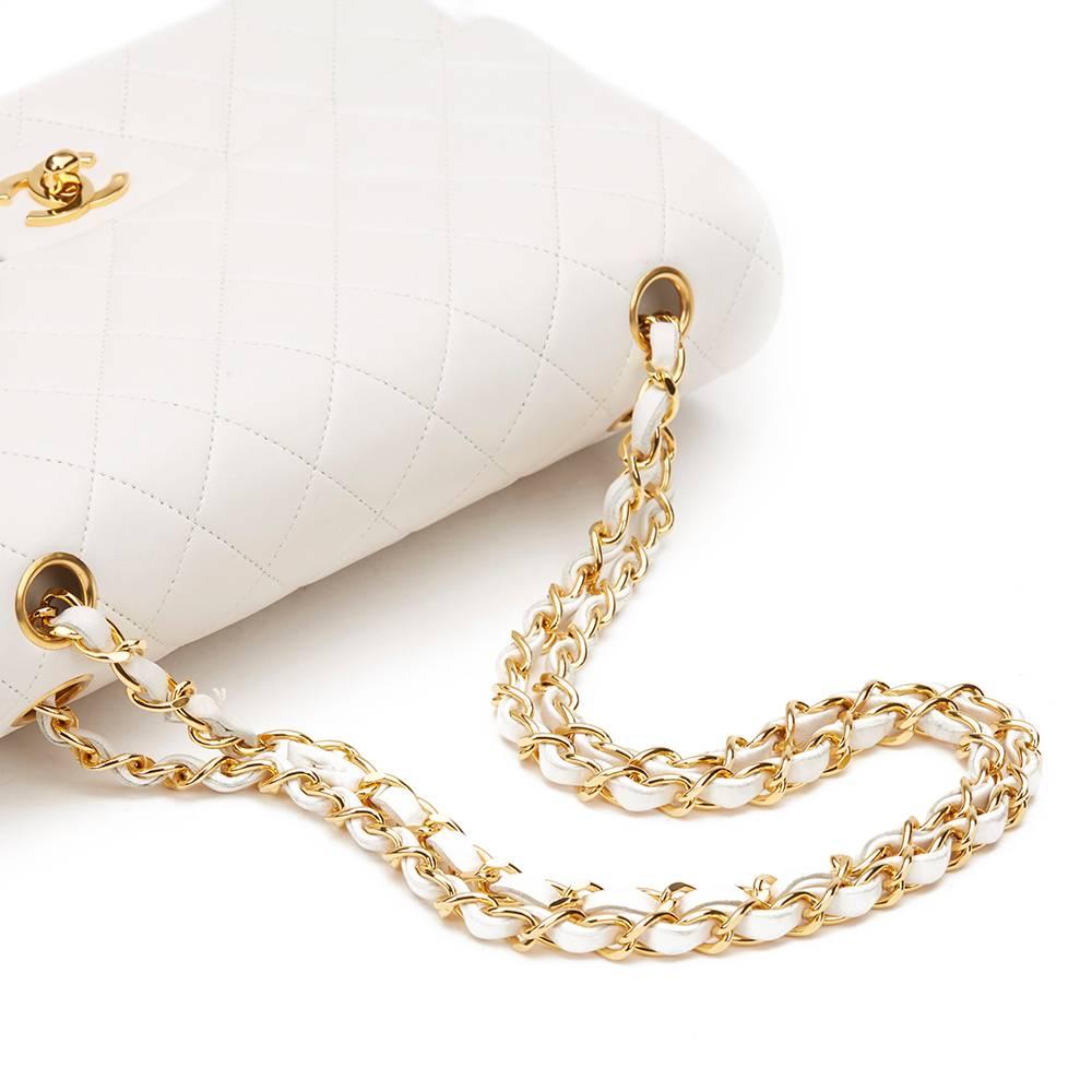 1990s Chanel White Quilted Lambskin Vintage Medium Classic Double Flap Bag 2