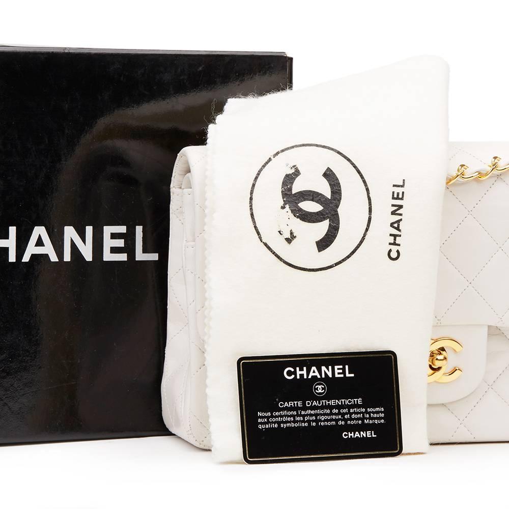 1990s Chanel White Quilted Lambskin Vintage Medium Classic Double Flap Bag 6