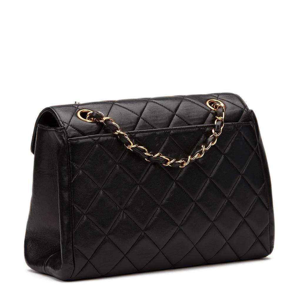 1990s Chanel Black Quilted Lambskin Vintage Classic Single Flap Bag 1