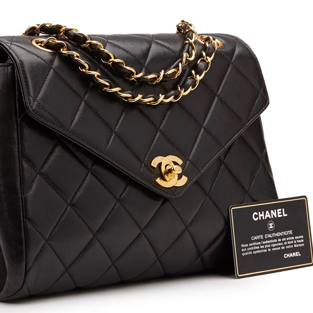 1990s Chanel Black Quilted Lambskin Vintage Classic Single Flap Bag 6