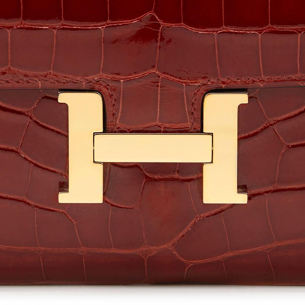 2014 Hermes Rouge H Shiny Alligator Constance Long Wallet 1