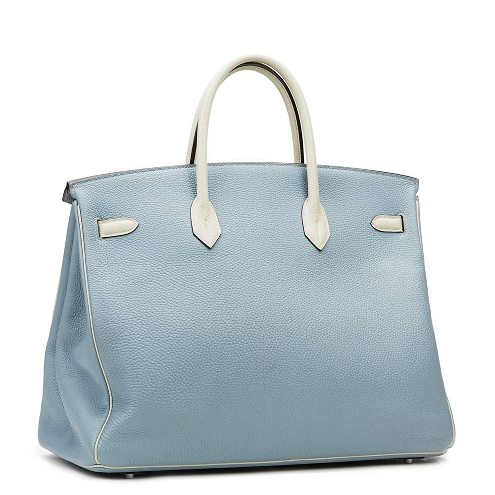 Gray 2015 Hermes Bleu Lin & Parchemin Togo Leather Special Order Birkin 40cm