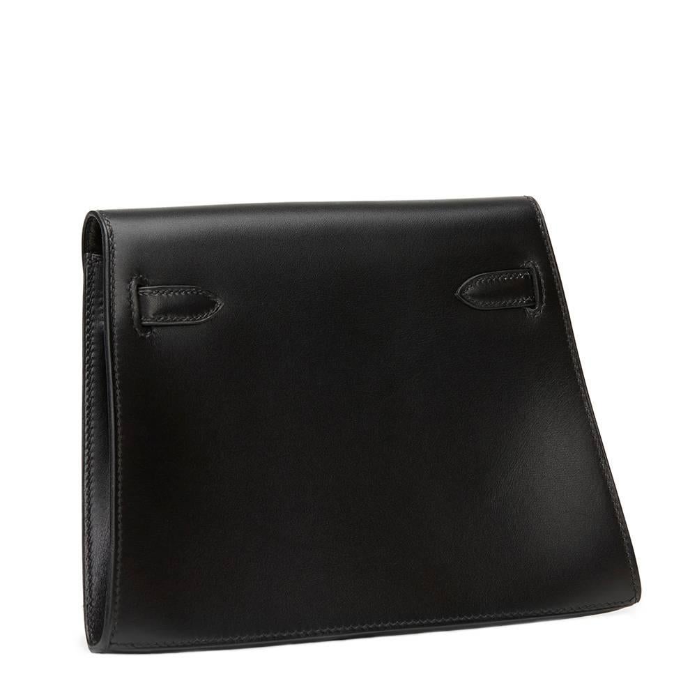 2000 Hermes Black Box Calf Leather Kelly Danse Clutch In Excellent Condition In Bishop's Stortford, Hertfordshire