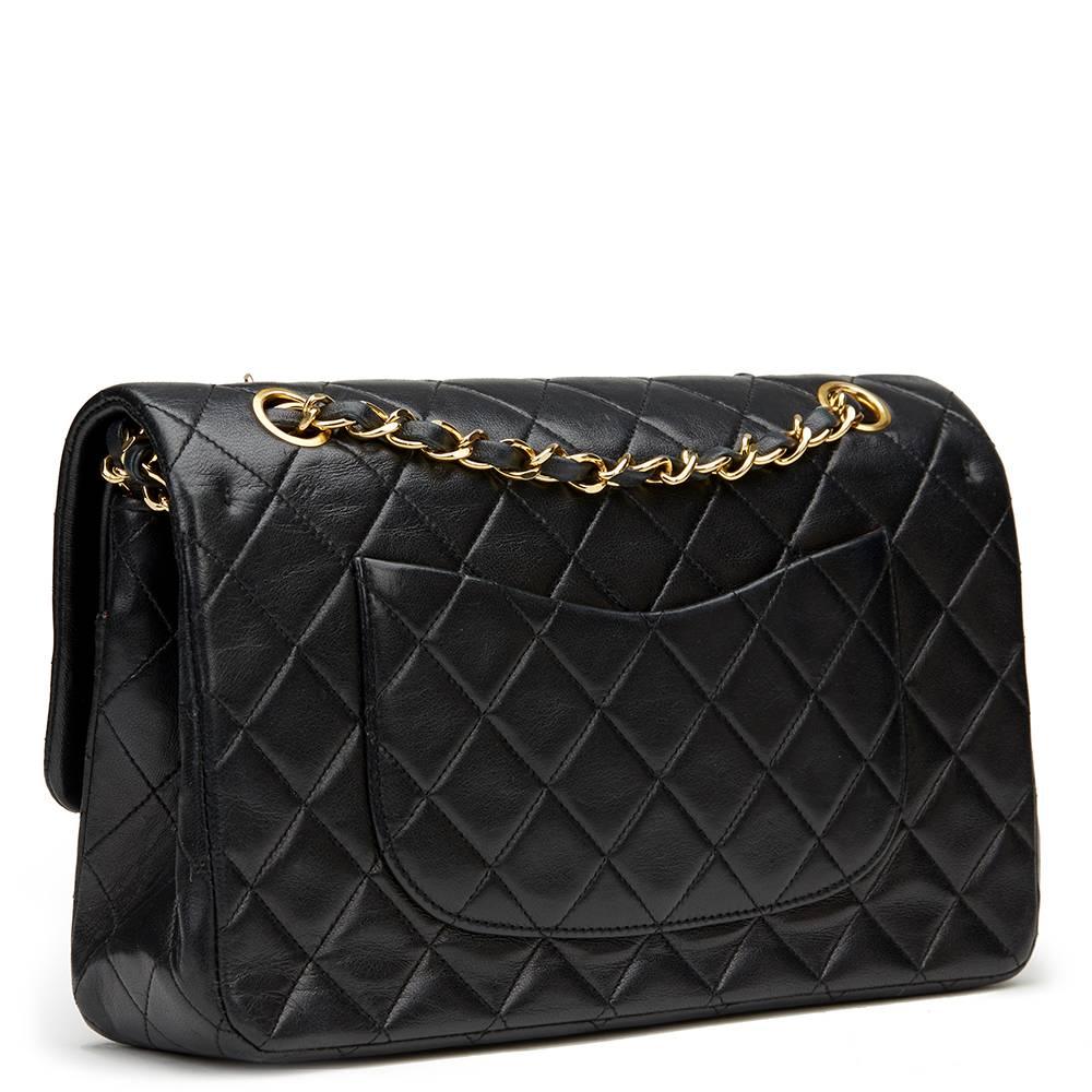 1990s Chanel Black Quilted Lambskin Vintage Medium Classic Double Flap Bag 1