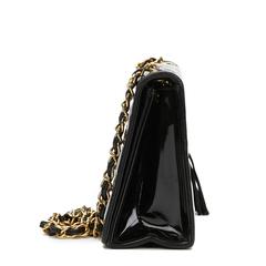 1990s Chanel Black Quilted Patent Leather Vintage Single Flap Bag