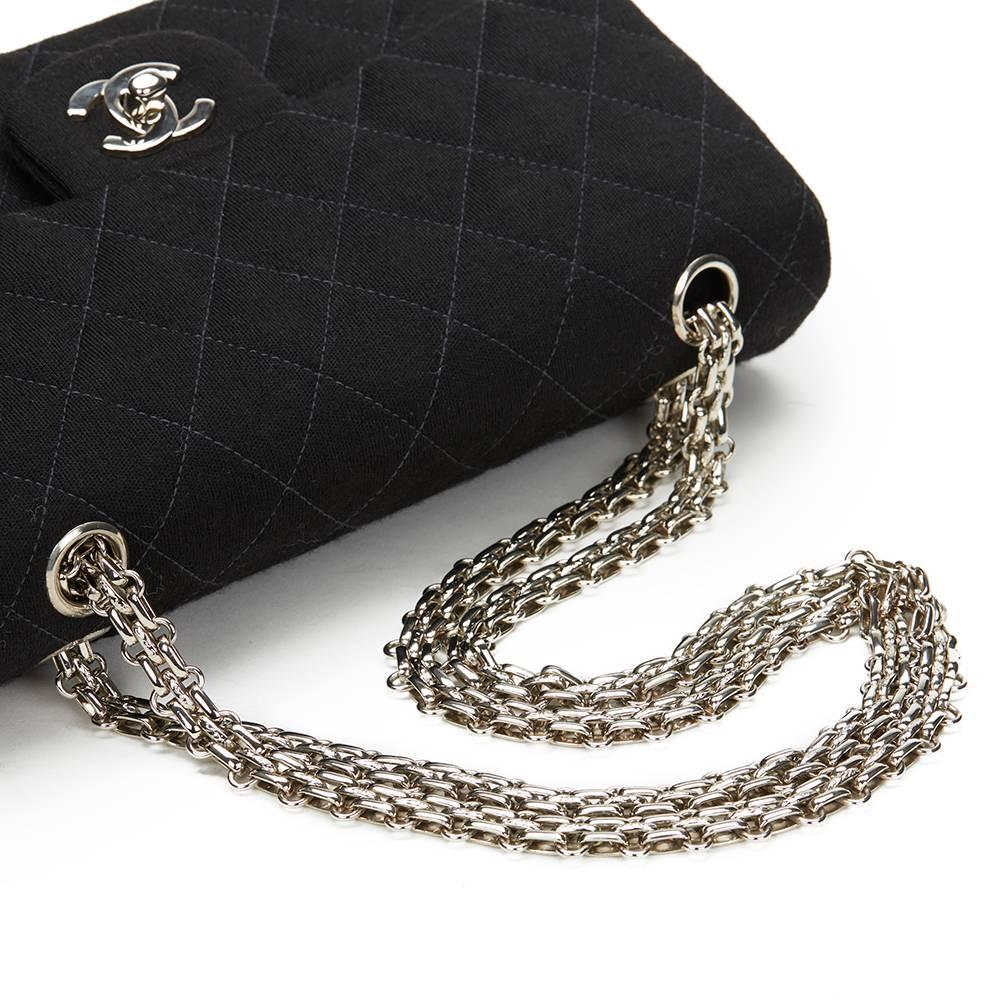 1990s Chanel Black Quilted Fabric Small Classic Double Flap Bag 3