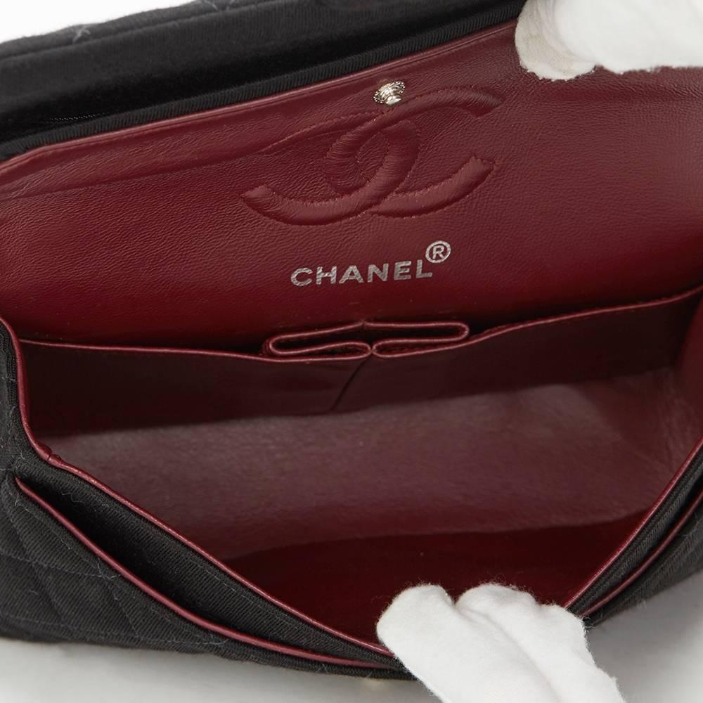 1990s Chanel Black Quilted Fabric Small Classic Double Flap Bag 5