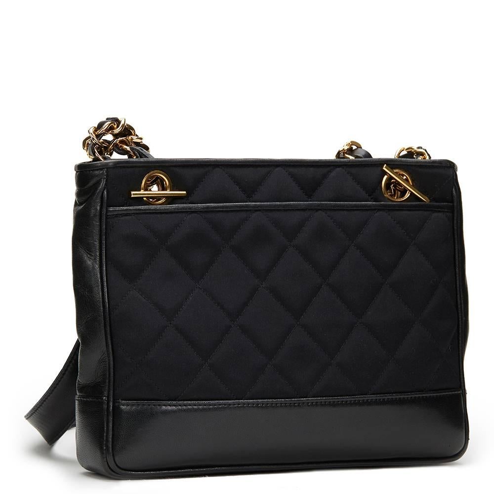 1991 Chanel Black Satin & Lambskin Vintage Timeless Shoulder Bag 1