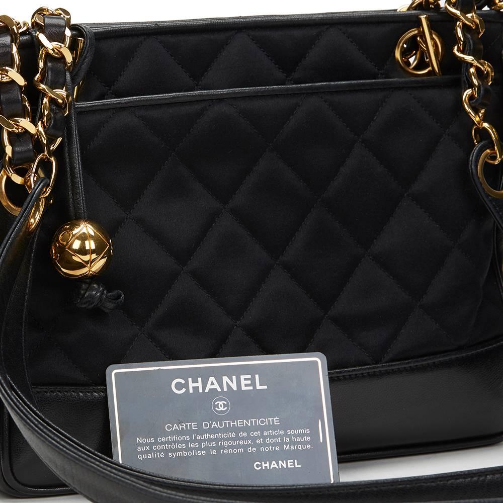 1991 Chanel Black Satin & Lambskin Vintage Timeless Shoulder Bag 6