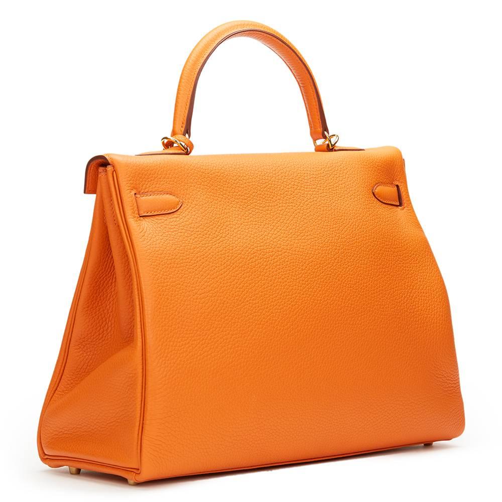 2016 Hermes Orange Clemence Leather Kelly 35cm Retourne 1