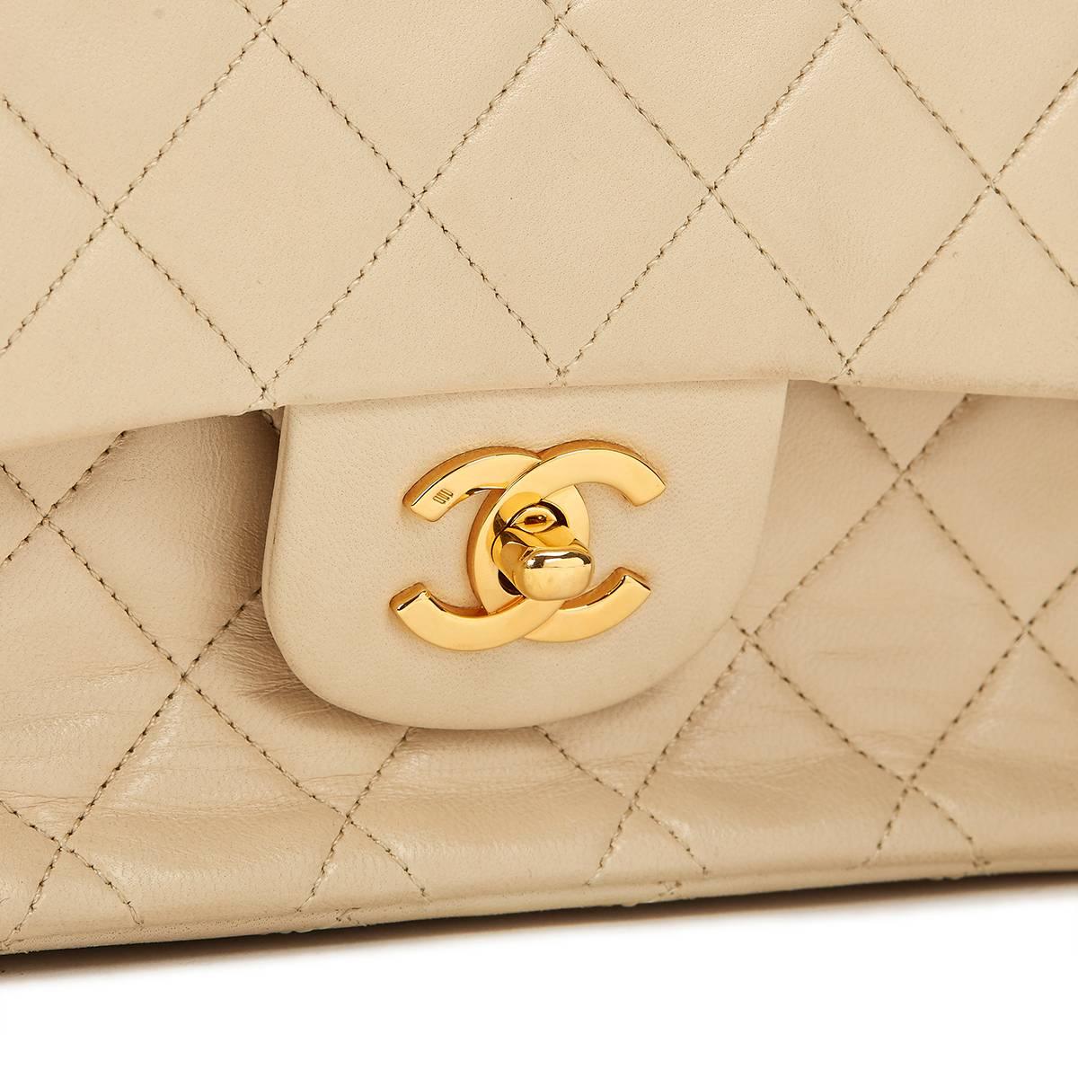 1991 Chanel Ivory Quilted Lambskin Vintage Medium Classic Double Flap Bag 1