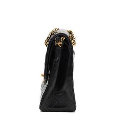 1980s Chanel Black Quilted Lambskin Vintage Medium Classic Double Flap Bag