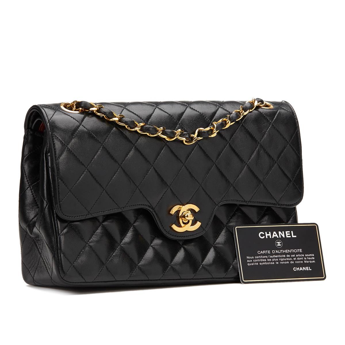 1980s Chanel Black Quilted Lambskin Vintage Medium Classic Double Flap Bag 6