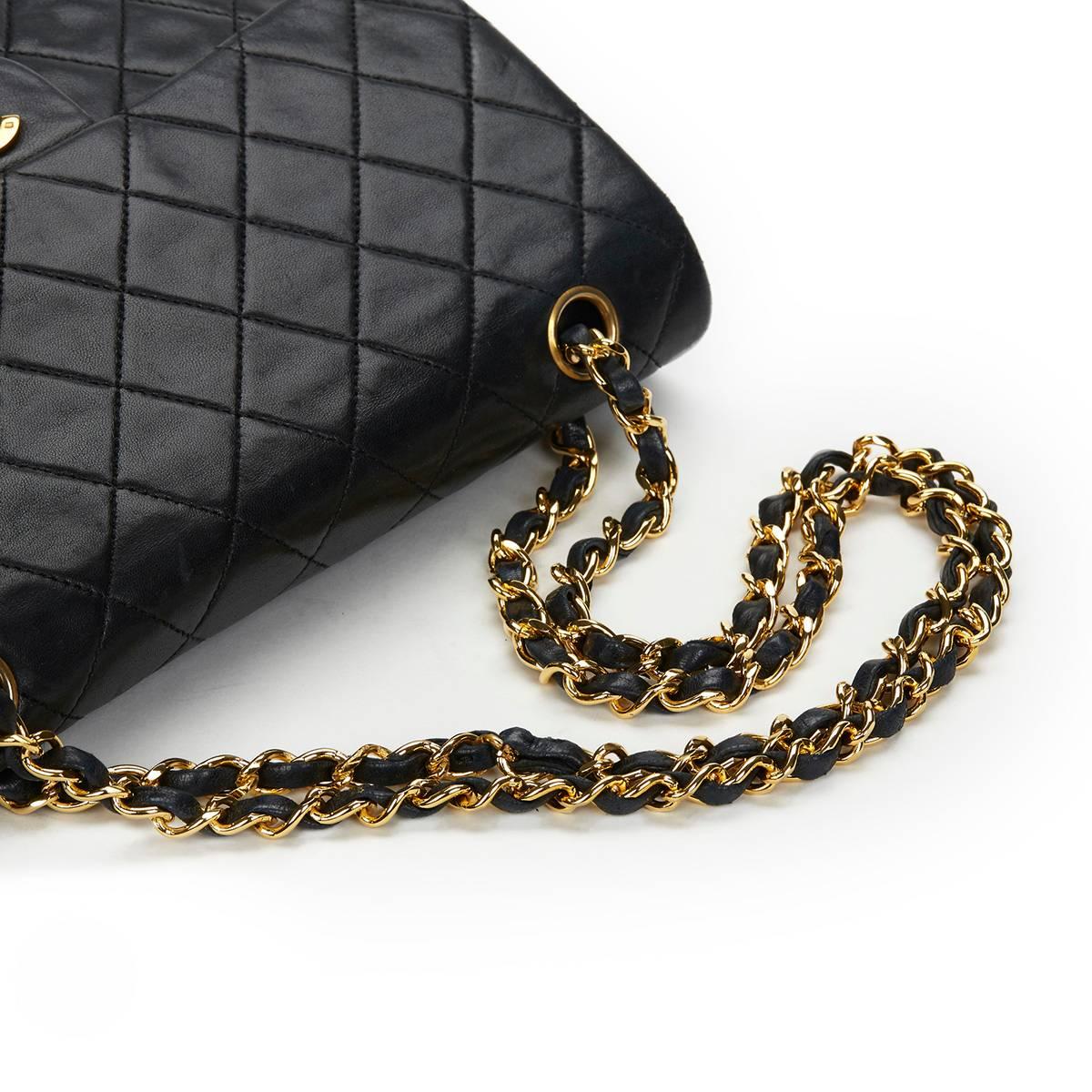 1990s Chanel Black Quilted Lambskin Vintage Medium Tall Classic Double Flap Bag 4
