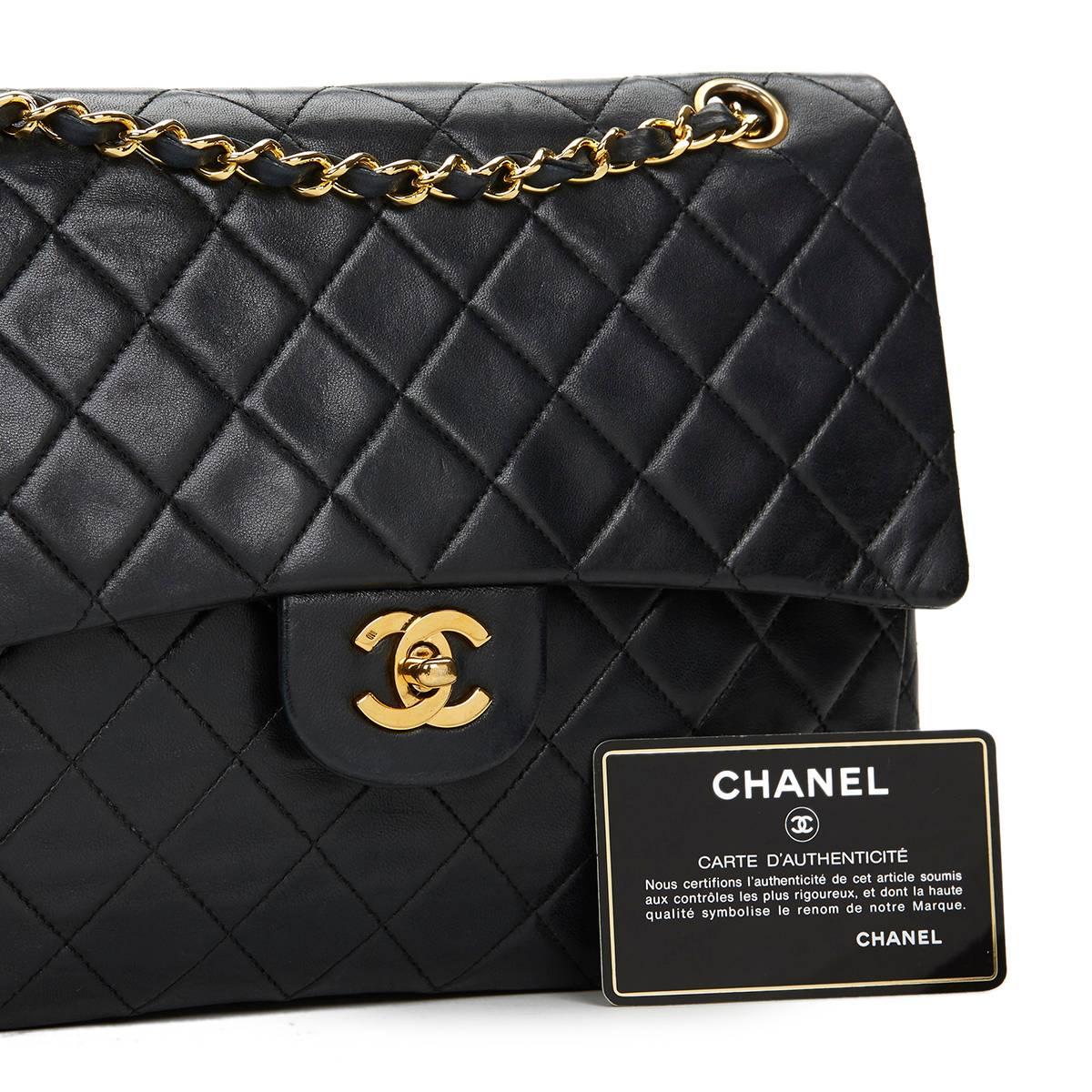 1990s Chanel Black Quilted Lambskin Vintage Medium Tall Classic Double Flap Bag 6