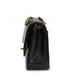 1990s Chanel Black Quilted Lambskin Vintage Small Classic Double Flap Bag